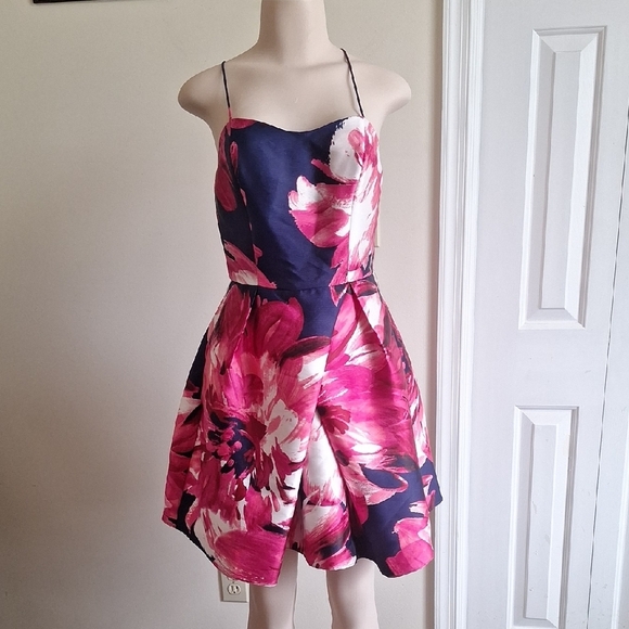 BCX Other - ​BCX NWT Pink Floral Navy Fit Flare Dress Sz 7 Juniors Party Prom Wedding Guest